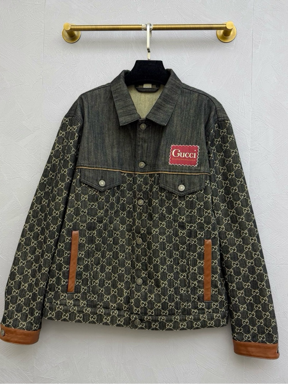 Gucci Black & Brown Monogram Denim Bomber Jacket